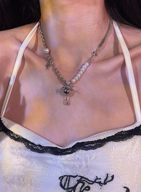 新款立体星球蝴蝶拼接珍珠项链女