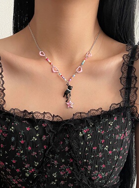 彩色串珠小猫辣妹项链多巴胺饰品