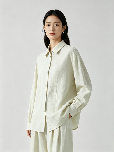 ZUOTU｜100%醋酸春夏新款丝滑衬衫直筒阔腿裤套装女高级感两件套 - 图0