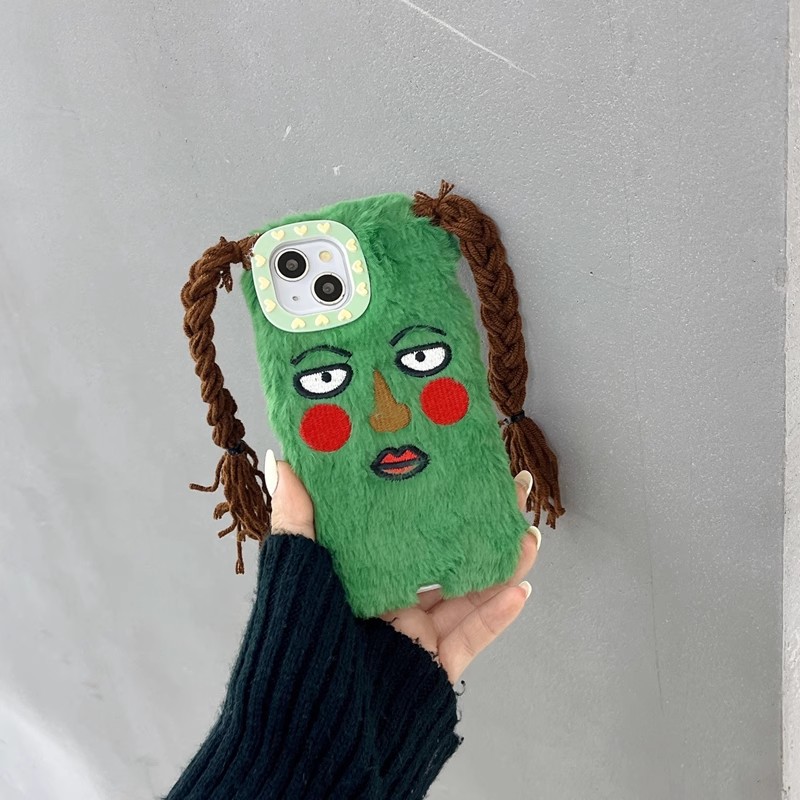 毛绒搞怪绿色丑女Y78+适用VIVO X200/X90s手机壳S17/X80PRO/X100新款S19日韩S30/Y77e可爱Y70S硅胶Y52S软Y35+ - 图2