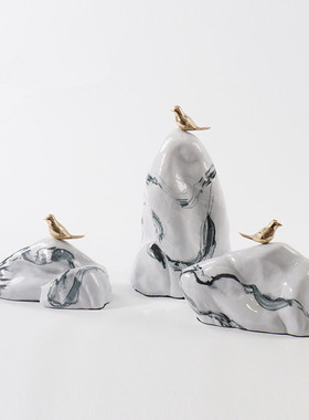 新中式风陶瓷洽谈室客厅玄关假山