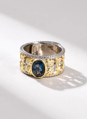 s925银宽版开口食指托帕石