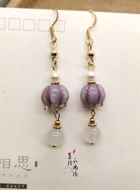 古典风步摇cos紫花可换耳夹