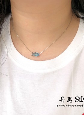 日韩S925纯银施华洛蓝色水晶小鱼儿锁骨链 ins冷淡风项链百搭超值