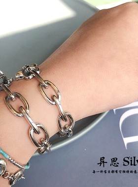 韩国回形针皇冠手镯925纯银小众