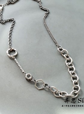 韩国东大门S925纯银皇冠白钻圈圈质感锁骨项链 复古朋克 休闲小众