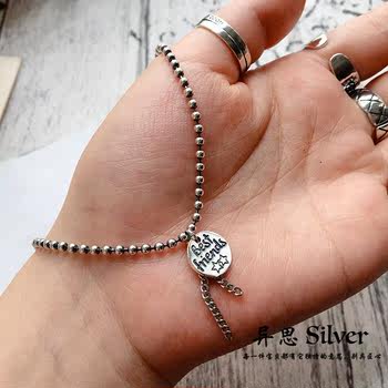 Yisi Korea Dongdaemun S925 sterling silver letter medal tassel retro ຮອບຂະຫນາດນ້ອຍ bead anklet ເຄື່ອງປະດັບເງິນສ່ວນບຸກຄົນ