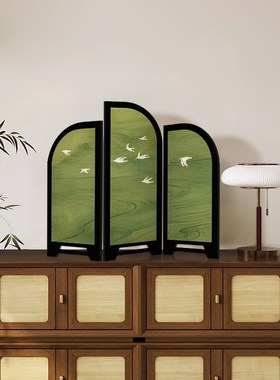 中古风墨竹小屏风桌面摆件新中式茶桌家居边柜玄关装饰品复古摆画