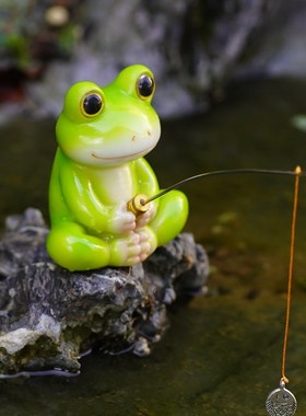 可爱小鸭子钓鱼水族箱假山流水古法鱼缸造景装饰花园盆栽景观摆件
