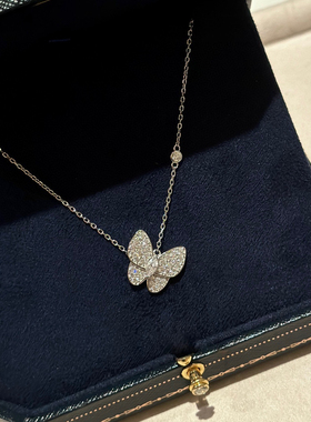 手工镶嵌满钻蝴蝶项链纯银闪O链
