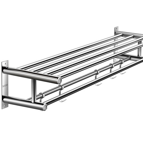 浴室毛巾架不锈钢浴巾杆卫生间304置物架壁挂洗澡间放衣架免打孔 - 图3