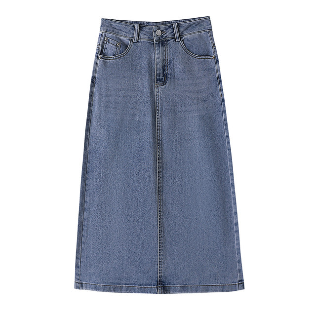 ສິ້ນກະໂປງ denim ປັກແສ່ວແບບຈີນກາງຍາວ Camani