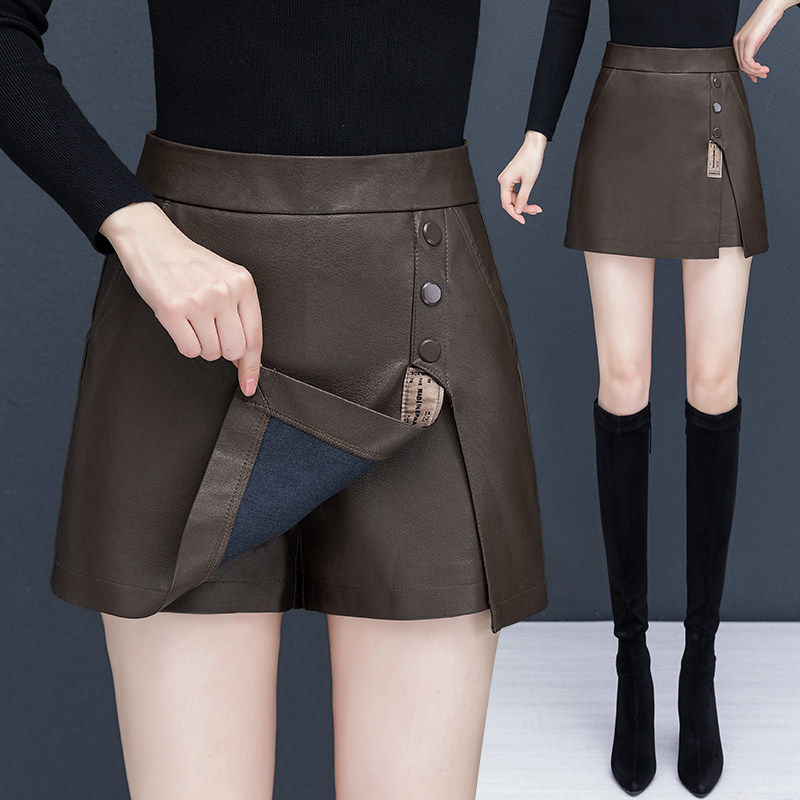 高腰a字pu皮短裤2022新款半身裙 卡貂尼半身裙