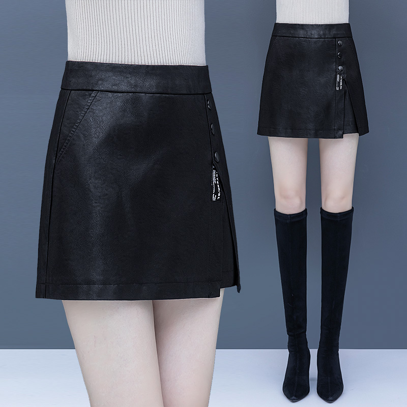 卡貂尼旗舰店小皮裙女短裙黑色秋季半身裙新款百搭显瘦a字裙高腰休闲裙裤1
