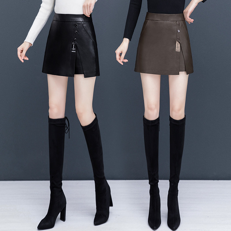 高腰a字pu皮短裤2022新款半身裙 卡貂尼半身裙