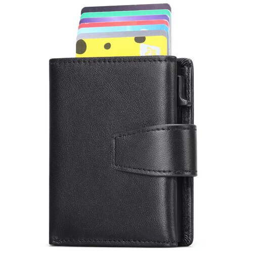 真皮男士钱包头层牛皮卡套铝合金自动卡盒男多功能钱夹wallet men - 图3