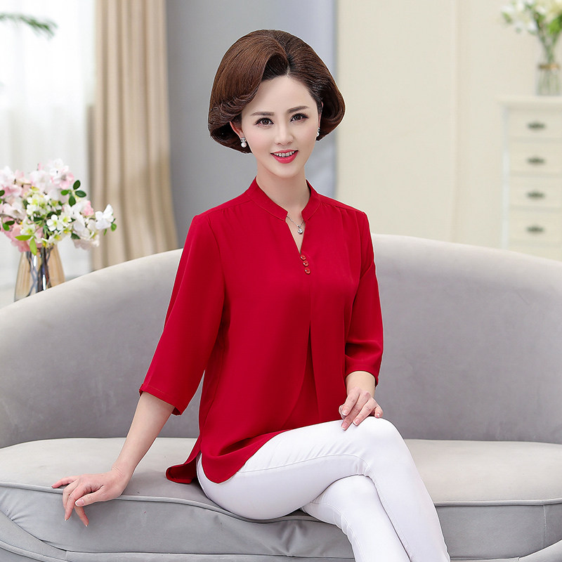 妈妈春装40岁洋气小衫夏季宽松衬衫 泰妃中老年女装