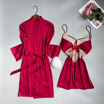 Pure Desire Sexy Pajamas Women's New Style Summer Hollow Lace Back Bow Nightdress Nightgown Two-piece Thin Set with Breast Pad