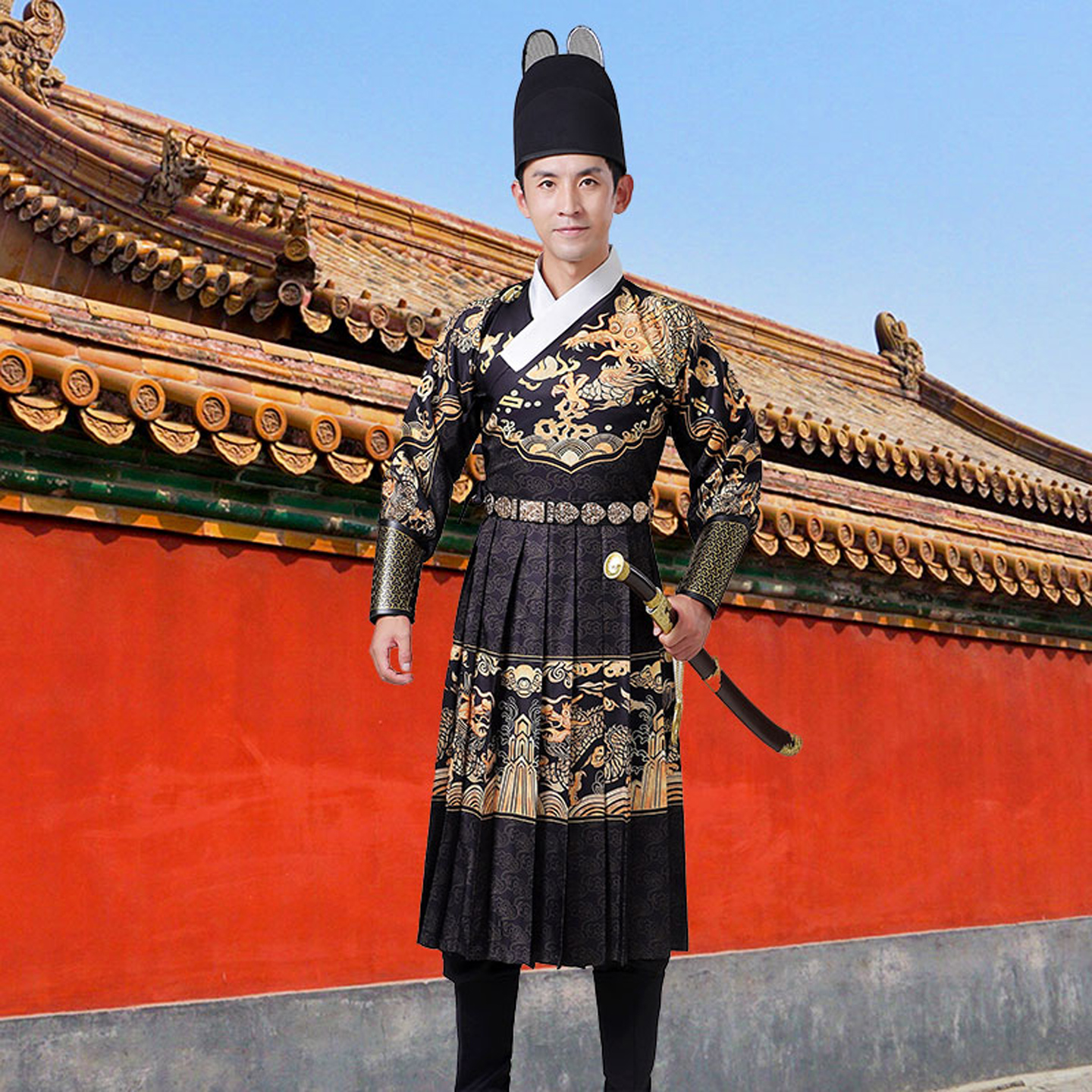 新式汉服男明朝锦衣卫服装大明风华飞鱼服曳撒麒麟红色中式伴郎服 - 图2