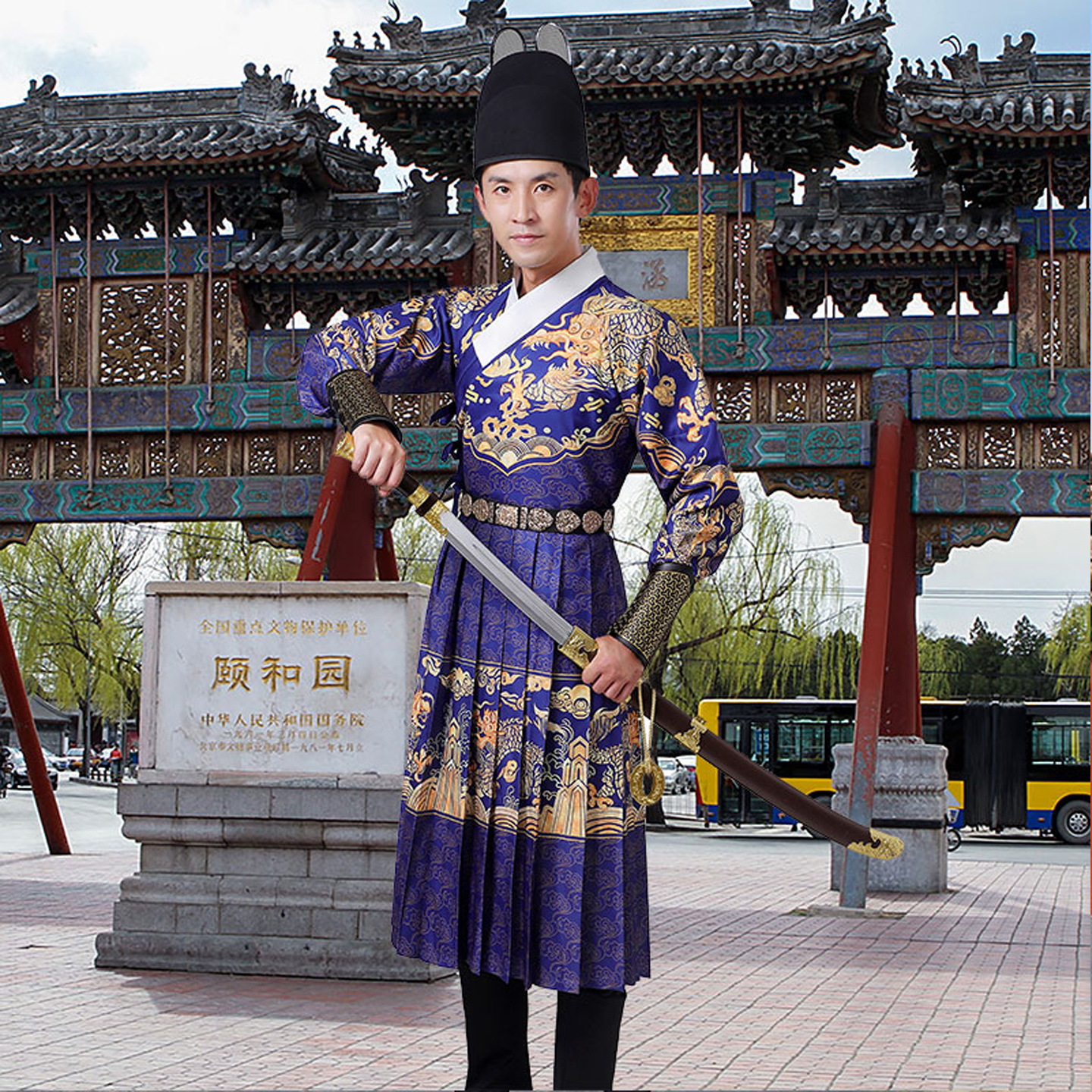 新式汉服男明朝锦衣卫服装大明风华飞鱼服曳撒麒麟红色中式伴郎服 - 图1