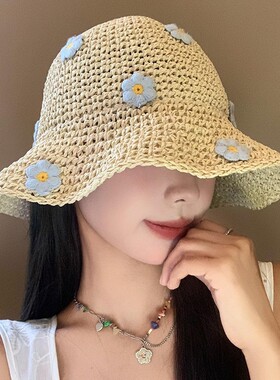 海边花朵草帽女夏可折叠优雅