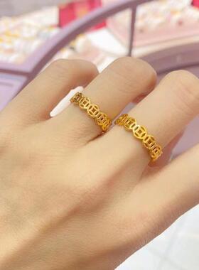 铜钱戒指钛钢不掉色钱多多素圈戒指旺财偏财戒指男士女士招财转运