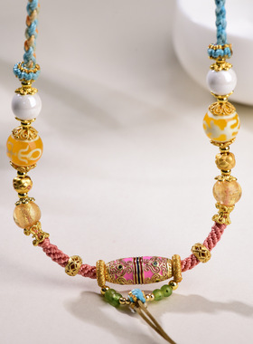 小清新藏式吊坠绳可挂唐卡翡翠蜜蜡玉石项链绳复古民族风脖挂饰品