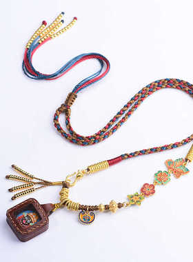 新款原创新中式藏式民族风吊坠绳扎基拉姆唐卡女脖挂黄财神挂绳