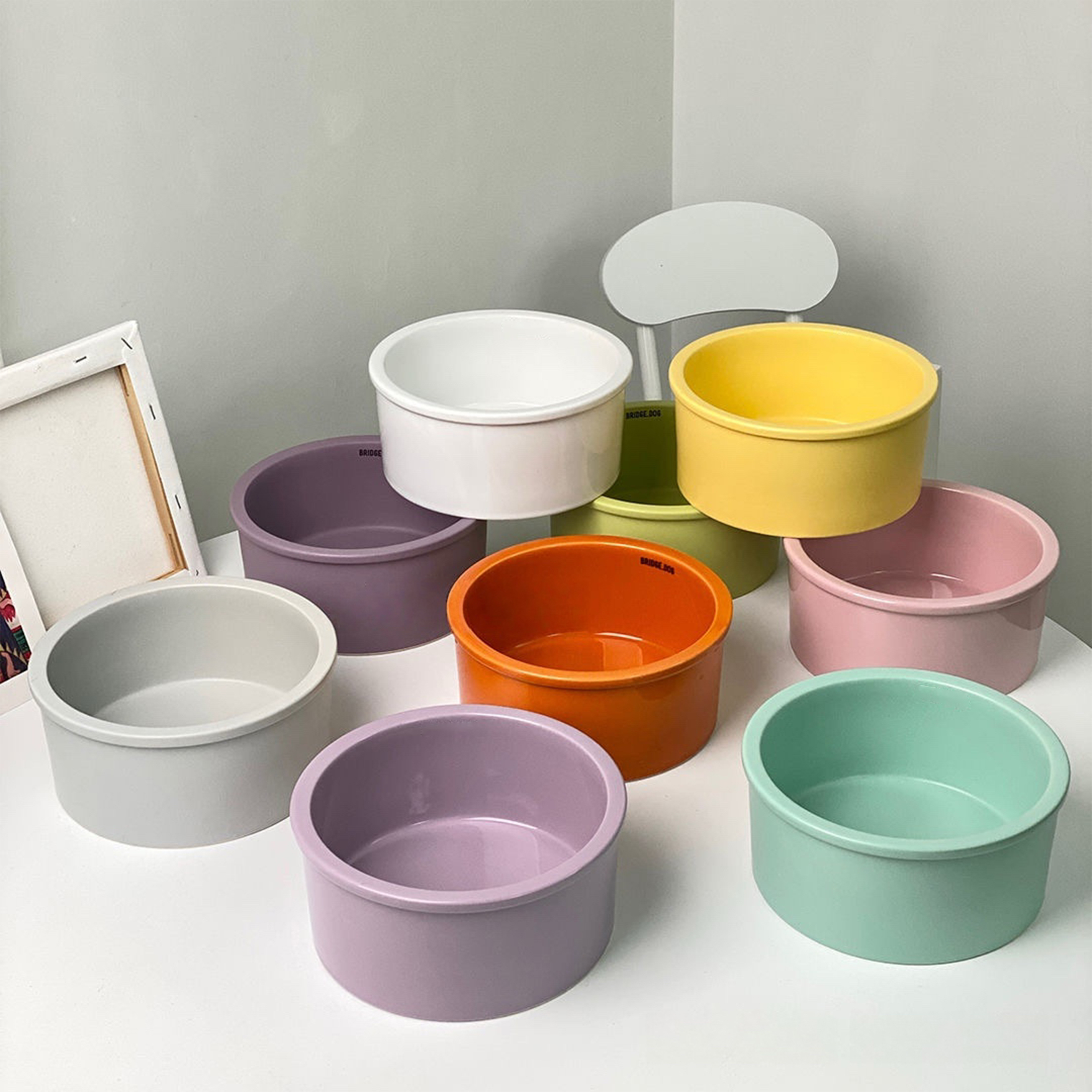 韩国BD宠物碗陶瓷大直径直筒防打翻猫狗碗护颈木架猫咪喝水食盆 - 图1