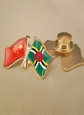 中国和多米尼加双旗帜交叉旗帜友谊旗帜徽章胸章高档配饰