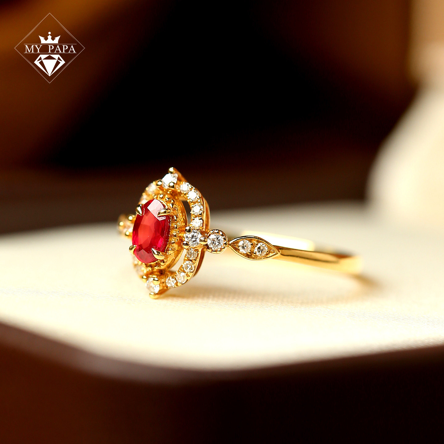 MYPAPA high-end colorful treasure K gold series graduation grade pigeon blood red ruby ring 18K gold with diamonds for women