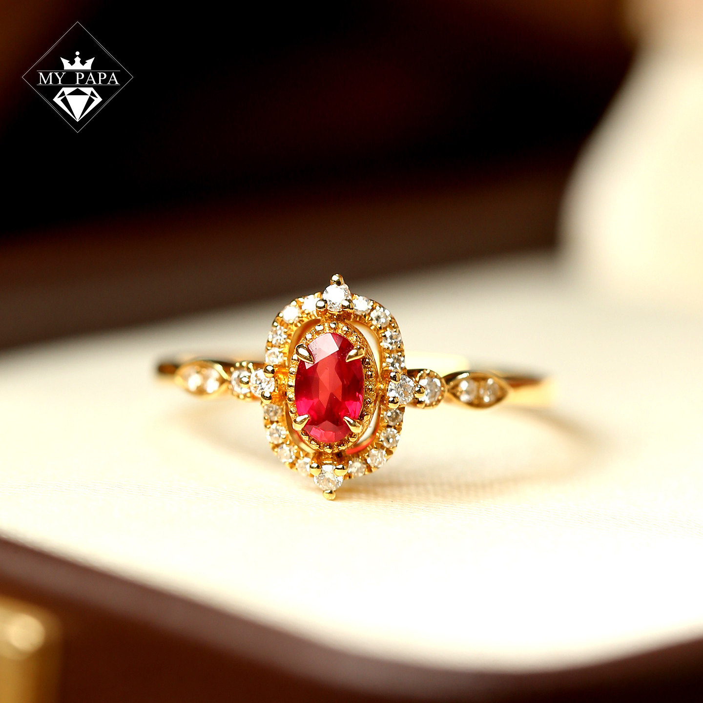 MYPAPA high-end colorful treasure K gold series graduation grade pigeon blood red ruby ring 18K gold with diamonds for women