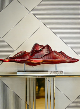 新中式金属镂空假山招财摆件