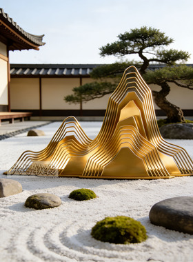 镂空金属山招财禅意庭院摆件