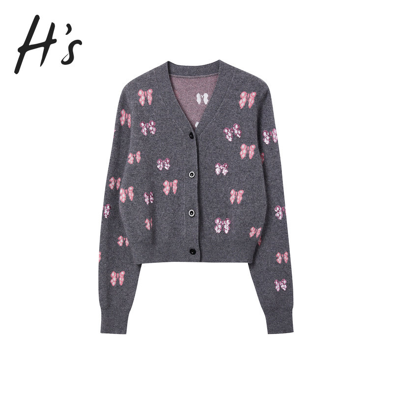 hs+c2021冬季新款图案亮片开衫 HS毛针织衫