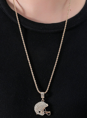 橄榄球帽吊坠嘻哈镶钻项链 跨境独立站首饰运动吊坠工厂