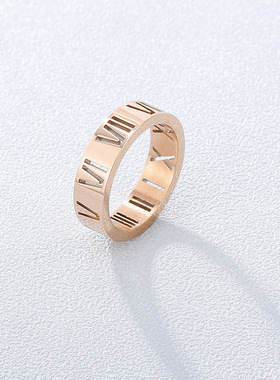 卡轮饰品跨境饰品 钛钢镂空罗马数字女式戒指 跨境电商饰品货源