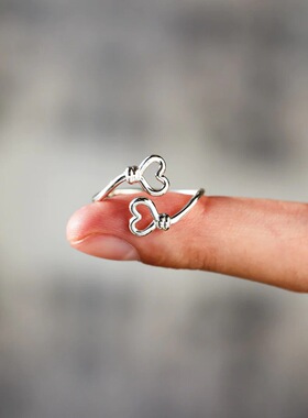 S925纯银双环爱心女士食指环