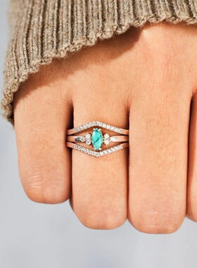 S925纯银叠戴V排戒指女食指环