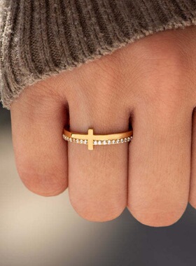 S925纯银十字架戒指女不掉色