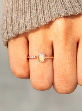 S925炫彩澳宝椭圆女戒时尚欧美