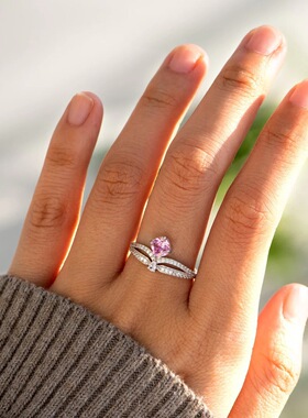 S925纯银双环皇冠女士食指环