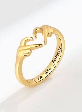 S925银情侣比心戒指送女友