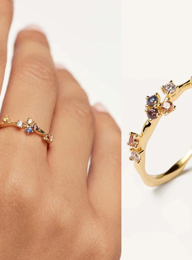 S925纯银彩宝镶钻菱形女士戒指