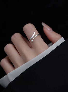 S925纯银天使之翼开口可调指环