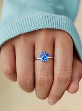 S925纯银狗爪印微镶彩宝女戒