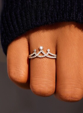 S925纯银满钻皇冠公主戒指女款