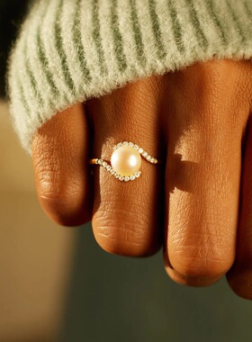S925纯银珍珠镶钻轻奢女士戒指