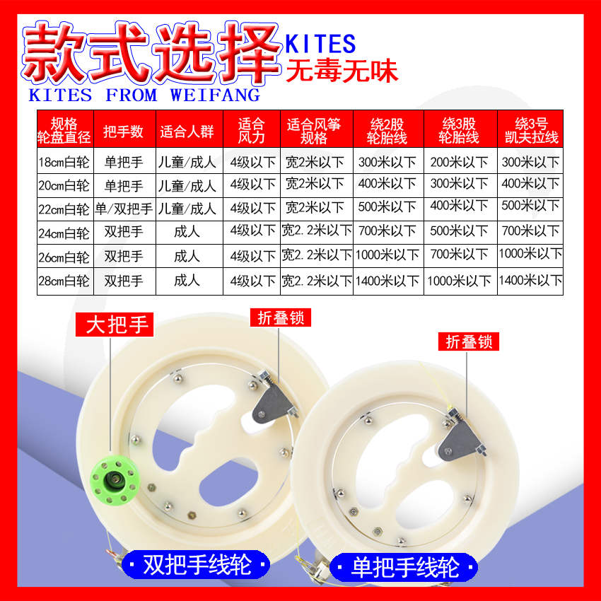 潍坊风筝线轮工具 ABS塑料手握轮白色耐摔轴承轮风筝放飞线轮-图2