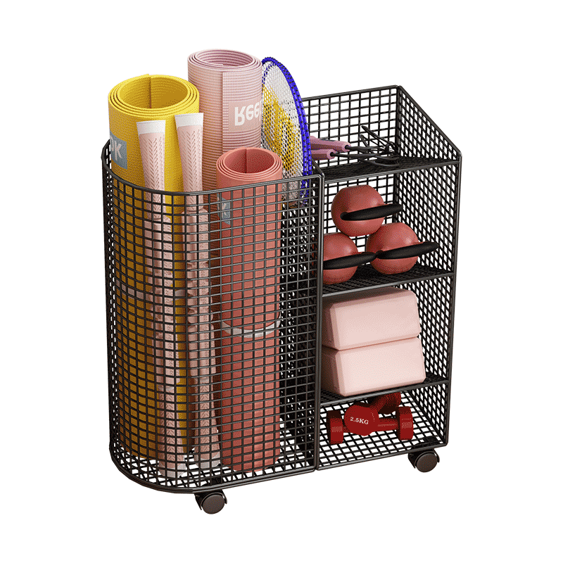 瑜伽垫收纳筐带轮健身运动器材收纳架夹缝放羽毛球拍篮球类置物架 - 图3
